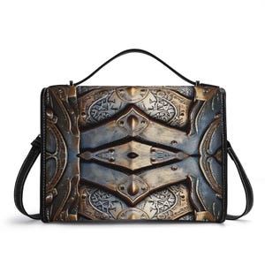 Cartera de cuero auténtico barroco, cartera de cuero con armadura medieval, bolso de mano Steampunk, bolso de mensajero de metal, bolso de hombro, bronce de gladiador