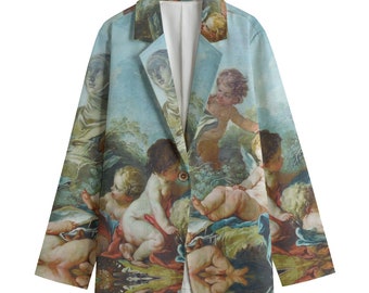 Cherub Jacket, Baroque Tapestry, Women&#39;s Cotton Oversize Couture Statement ,Runway,Plus Sizes, Rococo Painting, Streetwear,Angel Boucher