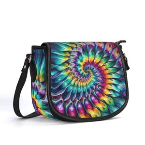 Bolso de piel auténtica con efecto tie dye, bolso de piel de grano superior, bolso de mano hippie, regalo para ella, bolso de hombro de lujo silencioso, cartera para festivales rave