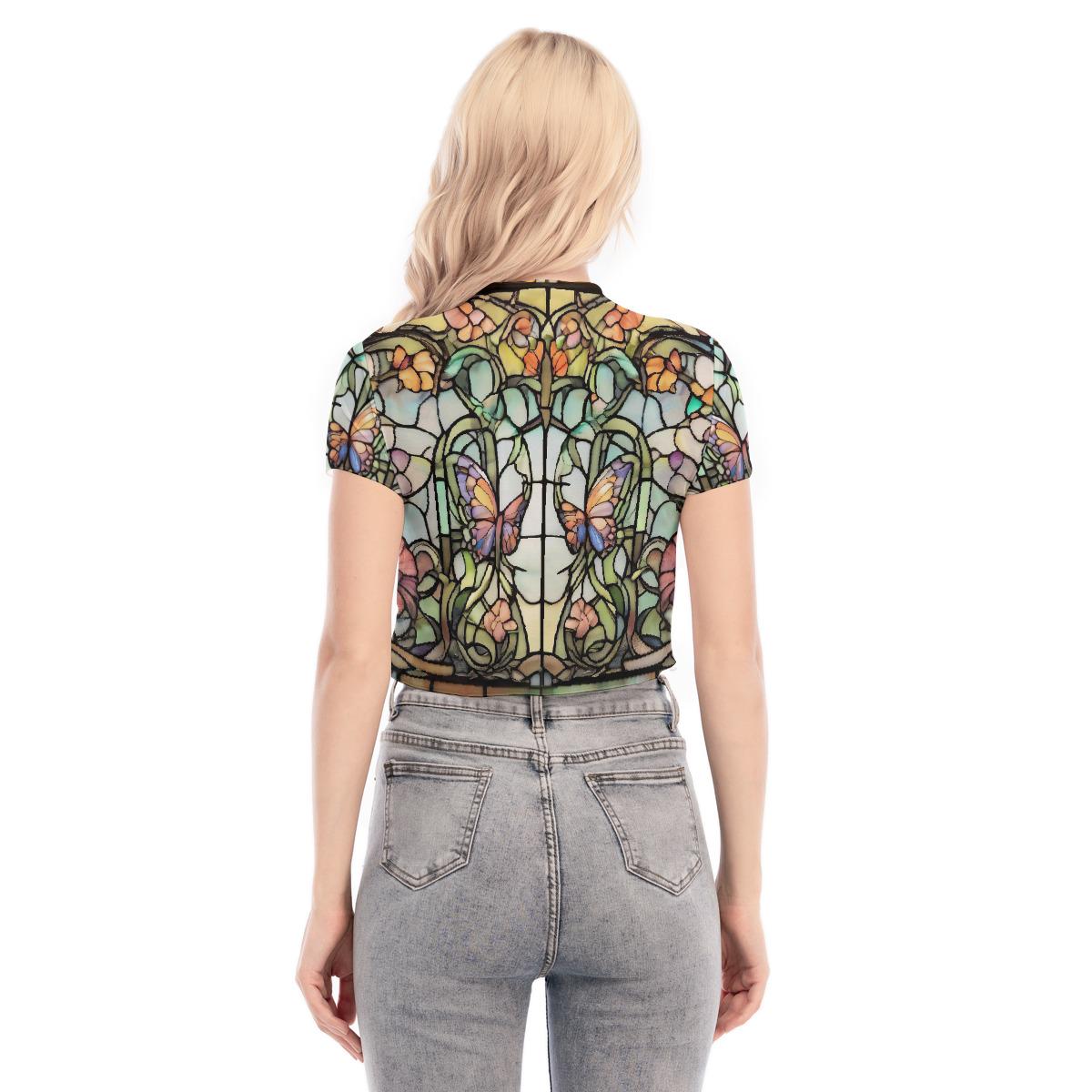 Stained Glass Fairy Mesh Shirt, Short Sleeve Tattoo Skin
