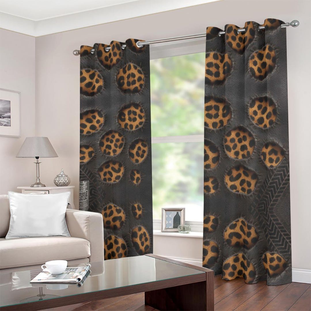 Leopard Black Grommet Blackout Curtains Room Darkening Drapes Set of 2 ...