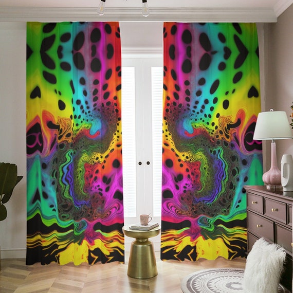 Psychedelic Liquid Blackout Curtains Lava Lamp Black Out Tie Dye Bedroom  Living Room Heavy Weight Opaque Retro Marbleized Trippy Rainbow