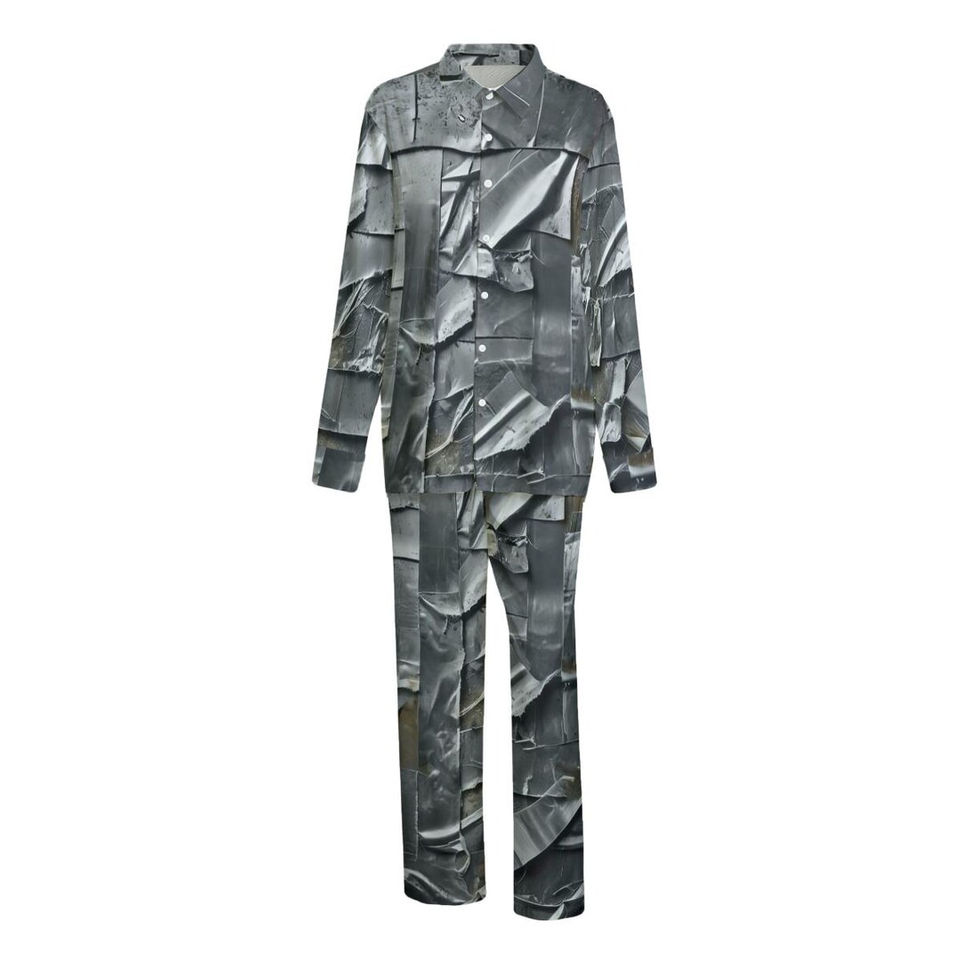 Silver Duct Tape Satin Pajamas ,silky Lounge Set, Unisex Sleepwear ...