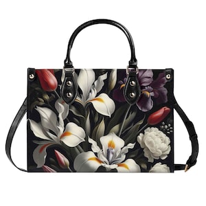 Bolso de mano de cuero de lujo con ramo de flores, cartera con asa superior, bolso de mano de grano superior, bolso de mano de cuero genuino, bolso de hombro de alta costura, Lily Tulip