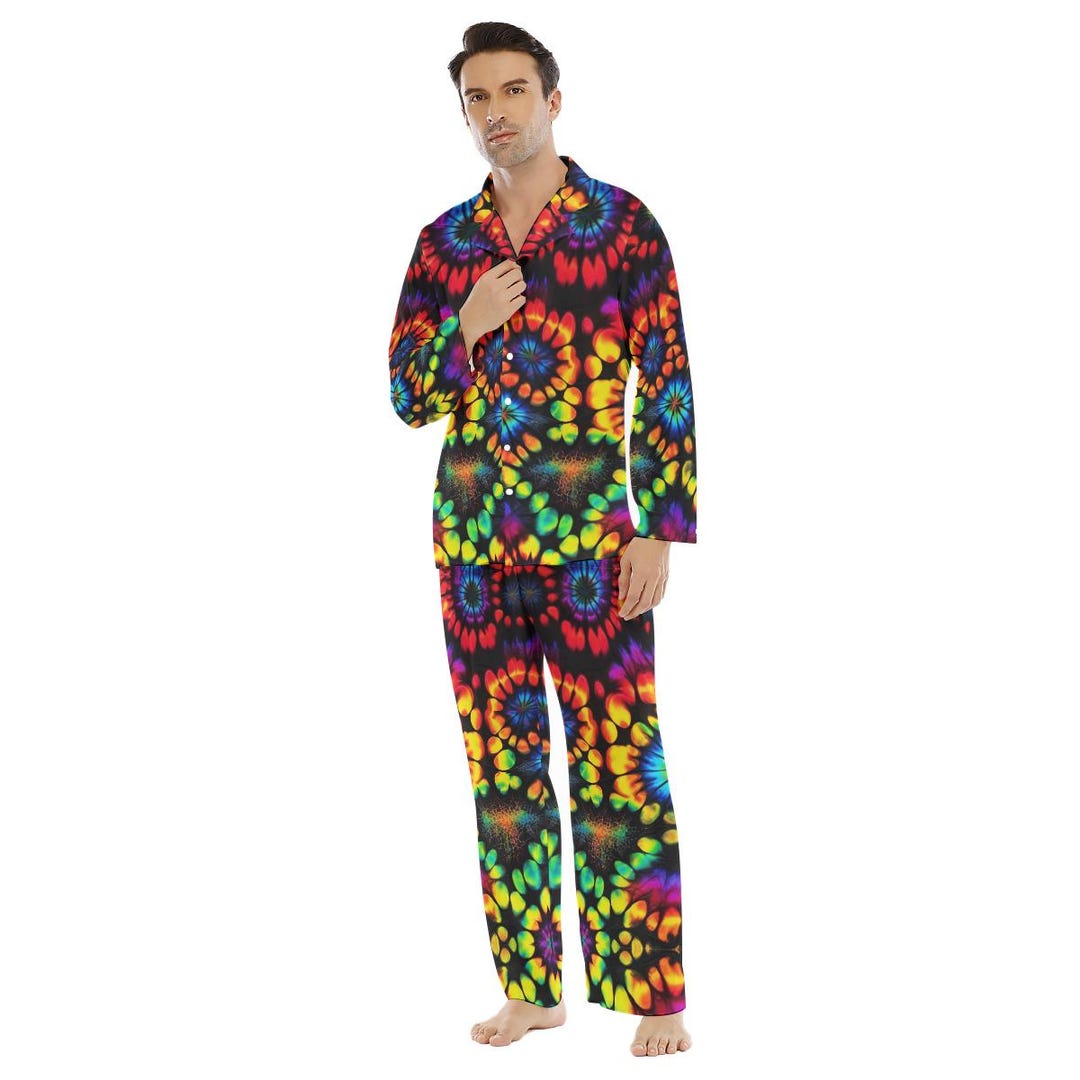 Rave Tie Dye Satin Pajamas Button Down Sleepwear Gift Menswear ...