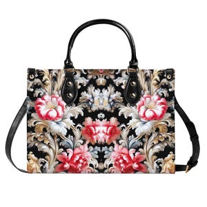 Bolso de mano de piel auténtica estilo barroco, cartera con asa superior con diseño floral, bolso victoriano, bolso de mano de piel auténtica, bolso de hombro de alta costura, bolso de novia