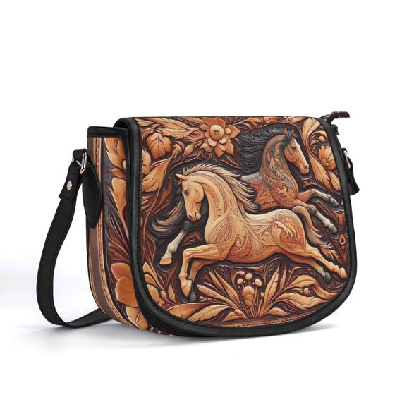 Sac de selle western pour cheval, sac à main cowboy en cuir véritable, cadeau pour amoureux des chevaux, sac à bandoulière de luxe calme, équitation, floral, bohème - France