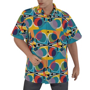 Aloha Hawaiian Shirt Cotton Dress Short Sleeve Button Up Down Gift Big Tall XS/S/M/L/XL/2XL/3XL/4XL/5XL Mid Century Modern Modernist Blue