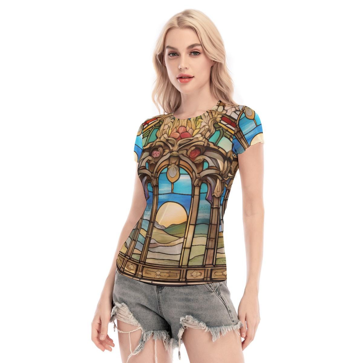 Art Nouveau Stained Glass Shirt Mesh See Thru Top Blouse Second