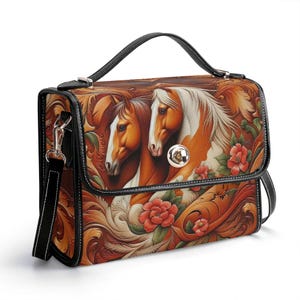 Bolso estilo western horse, bolso de mano vaquero de piel auténtica de grano superior, regalo para amantes de los caballos, bolso de hombro de lujo silencioso, ecuestre, floral, bohemio