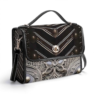 Cartera de cuero auténtico barroco, cartera de cuero con armadura medieval, bolso de mano steampunk, bolso de hombro, cartera de gladiador, bolso de mensajero plateado
