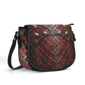 Cartera de armadura de gladiador, bolso de cuero genuino, bolso de cuero de grano superior, bolso de mano medieval, bolso de hombro de lujo rojo, guerrero cruzado