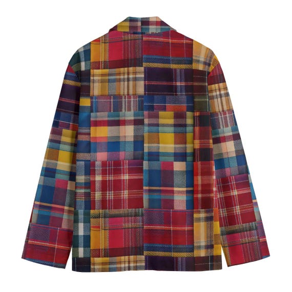 Madras Patchwork Plaid Mens Sports Coat Blazer Suit Jacket Red