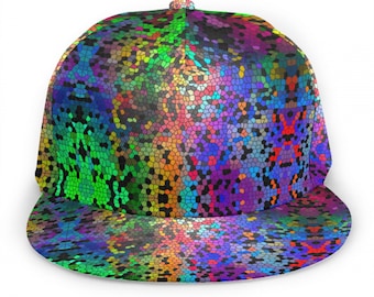 Psychedelic Trippy Stained Glass Kaleidoscope Baseball Cap Trucker Hip Hop Rave Dj MC Hat Unisex OS Adjustable SnapBack Digital Purple