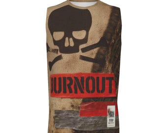 Camiseta sin mangas de algodón para hombre, con diseño de calavera, marcas de derrape, música interactiva, dañada, juvenil, punk rock, código QR, hardcore