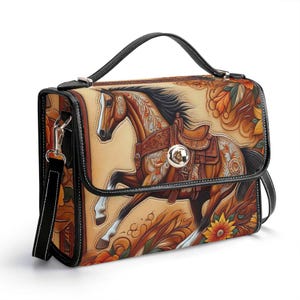 Bolso estilo western horse, bolso de mano vaquero de piel auténtica de grano superior, regalo para amantes de los caballos, bolso de hombro de lujo silencioso, ecuestre, floral, bohemio