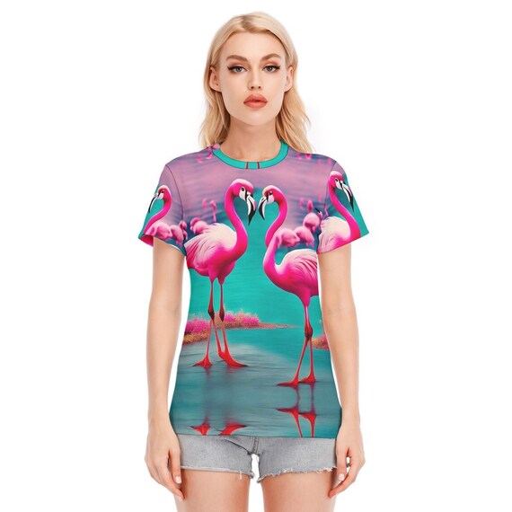 Chemise flamant rose T shirt en coton flamants roses T shirt AOP pour femme Chemise aux couleurs vives Cadeau pour femme S M L XL 2XL 3XL 4Xl 5XL Doux colore T shirt Miami Etsy France