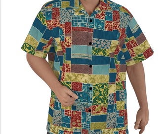 Patchwork Tiki Tapa Floral Quilt Aloha Hawaiian Shirt Cotton Dress Short Sleeve Button Up Down Gift Big Tall XS/S/M/L/XL/2XL/3XL/4XL/5XL