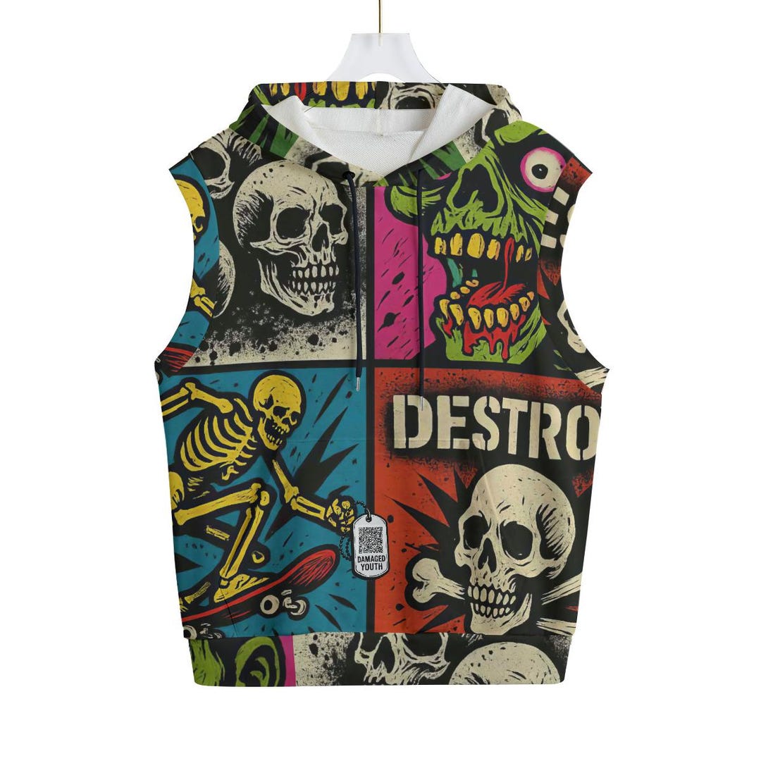 トップス ozz on skull zip camisole vest Skull Skeleton Skate Punk Rock Cotton Hoodie Pullover Sleeveless