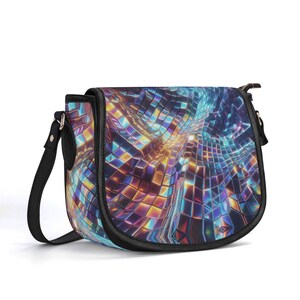 Bolso de piel auténtica con teselación, bolso de piel de grano superior, bolso llamativo, regalo, bolso de hombro de lujo, cartera con espejo, psicodélico