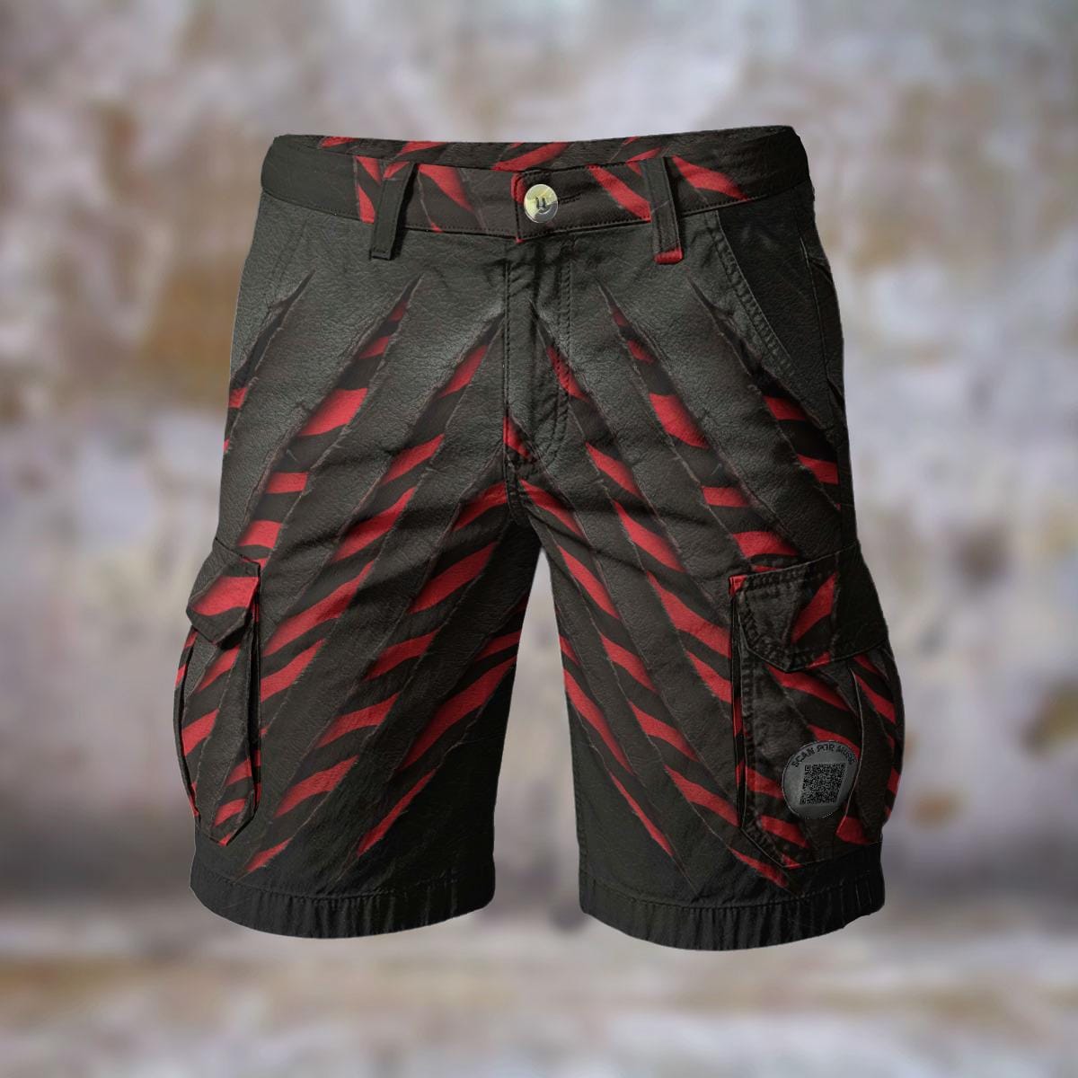 Red Zebra Slashed Mens Cargo Shorts Comfort Long Casual Walking