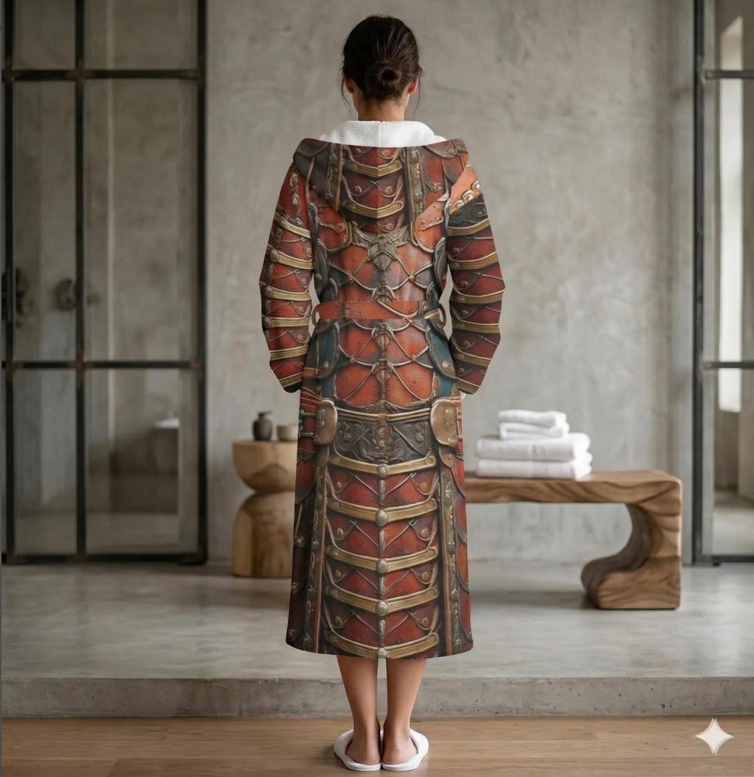 Red Warrior Armor Cozy Robe Hooded Bathrobe Unisex Robe Steampunk ...