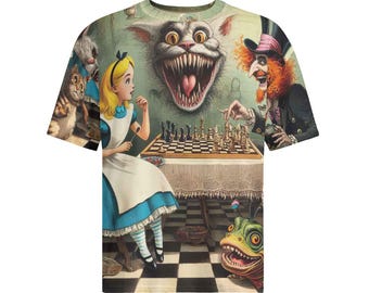 Chemise en coton Alice au pays des merveilles, T-shirt en coton 100 % imprimé, T-shirt unisexe, manches raglan, Festival, Cadeau unique surréaliste