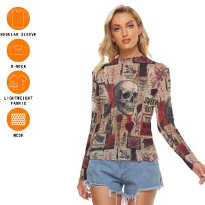 Chemisier transparent en maille sort de magie noire Chemise à manches longues transparente, sorcellerie crâne ésotérique gothique mystique image 7