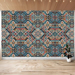 Carta da parati Fair Isles staccabile e adesiva, murale in vinile, decorazione fai da te per la casa, adesivo da parete, jacquard floreale norvegese, islandese, argyle norvegese