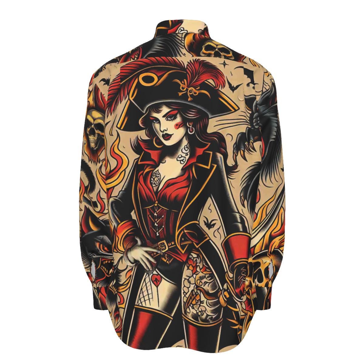 Pin up Girl Tattoo Mens Cotton Dress Shirt Button up Oxford Long