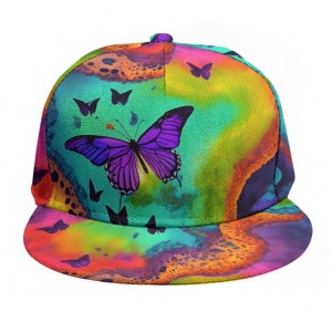 Psychedelic Trippy Butterfly Tie Dye Baseball Cap Trucker Hip Hop Rave Dj MC Hat Unisex Adjustable SnapBack Gift Tied Dyed Festival HIppie
