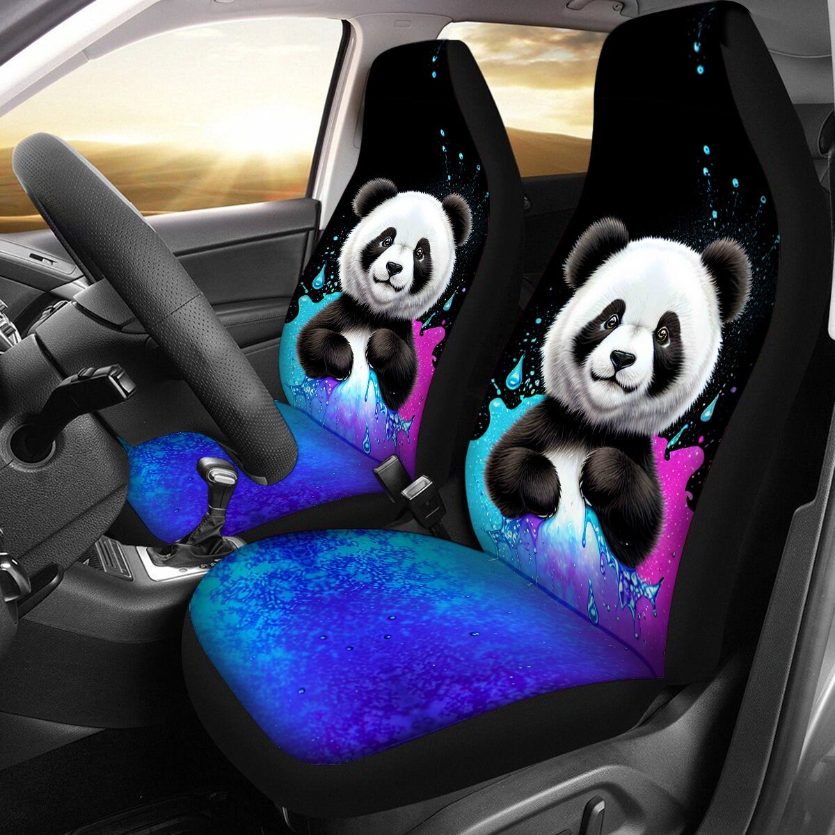 Panda Bear Car Seat Cover Slip Cushion Cute Cartoon Vibrant Universal