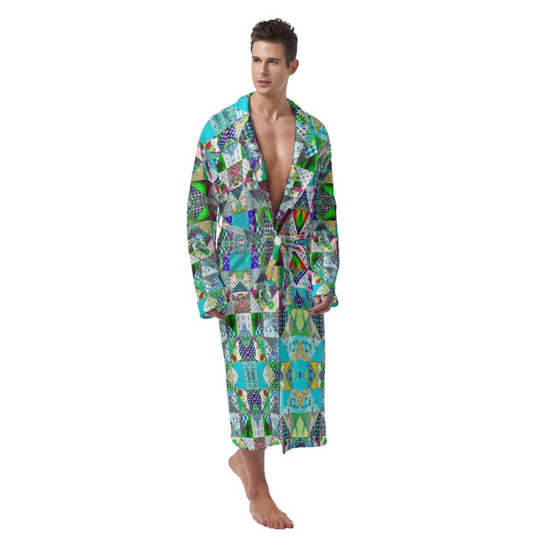 Patchwork Mens Robe Quilted Bathrobe Kaleidoscope Trippy Mandala ...