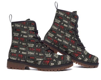 Botas de combate para hombre, estilo hardcore de la vieja escuela, con audio de música punk rock, código QR interactivo, con cordones, un regalo genial para rockeros y rebeldes.