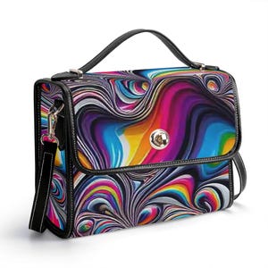 Cartera de cuero genuino psicodélico, bolso de mano de cuero psicodélico con diseño de arcoíris, bolso de hombro de alta costura de lujo, bolso de mensajero Rave, líquido fluido Art Pour