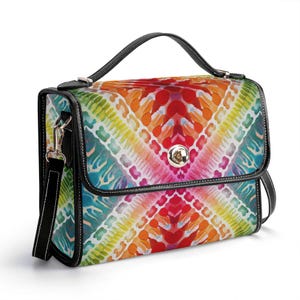 Cartera de piel auténtica con efecto tie-dye, cartera de piel psicodélica, bolso de mano hippie, bolso de mensajero para rave, bolso de hombro para festivales, cartera de arcoíris