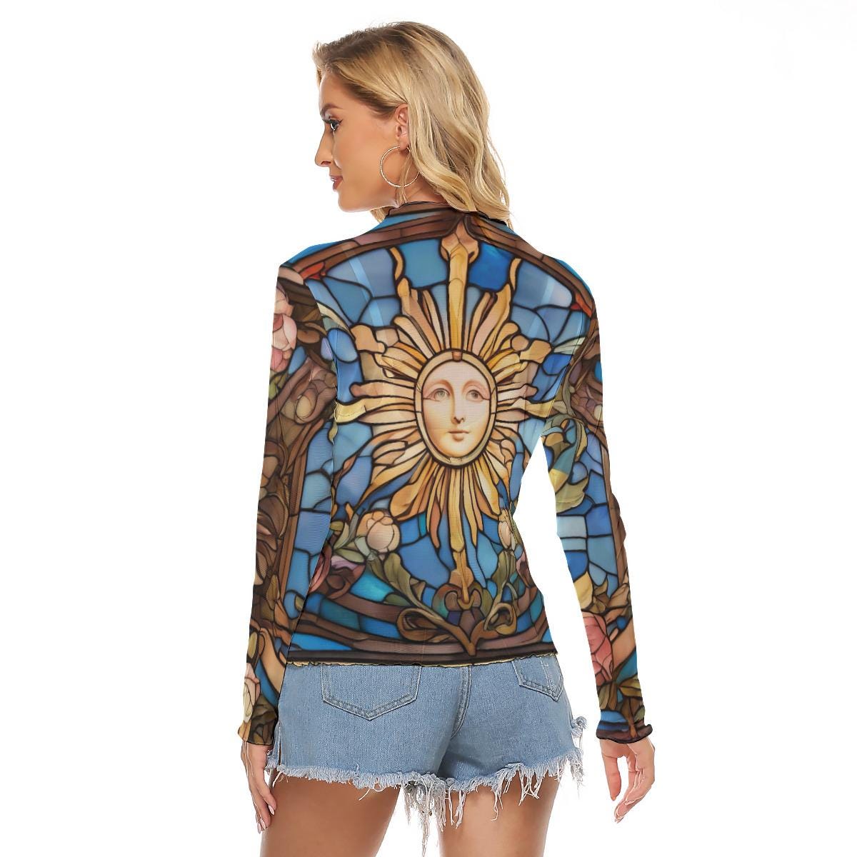 Sun Stained Glass Window Mesh See Thru Top Blouse Second Skin