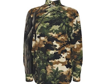 Camisa de algodón con estampado de árboles de bosque y camuflaje para hombre, manga larga, botones, regalo para hombre, estampado de camuflaje, ropa de calle informal, club, verde táctico