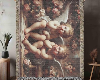 Rococo Cherub Cotton Woven Blanket, Putti Throw Cherubim Couch Cover  Cupid Shawl, Floral Decor Tapestry Angels Art, Made in U.S.A,  Gift