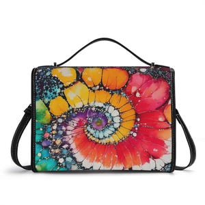 Cartera de piel auténtica con efecto tie dye, cartera de piel psicodélica, bolso de mano hippie, bolso de mensajero para rave, bolso de hombro para festivales, cartera con efecto mármol