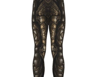 Black Gladiator Mens Leggings, Bionic Exoskeleton Armor, Workout Pants, Dystopian Cycling Athletic, Fitness, Running, Cosplay Wrestling Gift