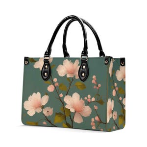 Bolso de mano de piel con diseño de flor de cerezo, cartera con asa superior, bolso de mano de piel auténtica, bolso de hombro de alta costura, bolso de mano de lujo con diseño floral, regalo de novia