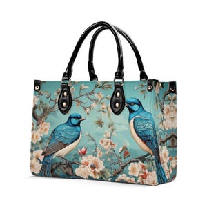Bolso de mano de cuero de lujo Blue Bird, cartera con asa superior, bolso de mano de grano superior, bolso de mano de cuero genuino, bolso de hombro de alta costura, estilo bohemio floral