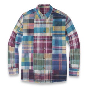 Chemise homme en coton à carreaux patchwork discrets, manches longues, col boutonné, gousset, style Oxford, cadeau idéal pour homme, faite main