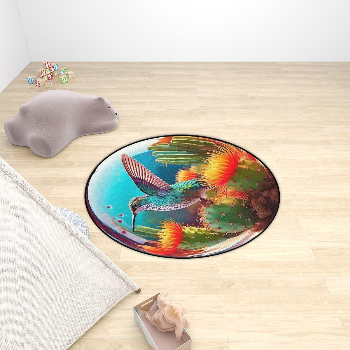 Round Hummingbird Rug Hummingbird Round Rug, Optical Illusion 3d Rugs, Circle Mats, Playroom ...