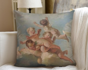 Fragonard Swarm of Cupid Cherub Couch Pillow w/ Inserts Putti Baroque Angel Rococo Victorian Cherubim Cushion, Gift for Art Lover, Fine Art