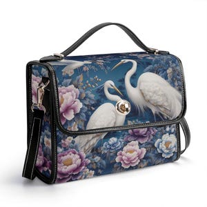 Cartera de piel auténtica con diseño de garceta, cartera de piel con diseño de peonía, bolso de mano de piel con diseño de pájaro, bolso de hombro chino, cartera con diseño de grulla y bolso de mensajero con diseño floral