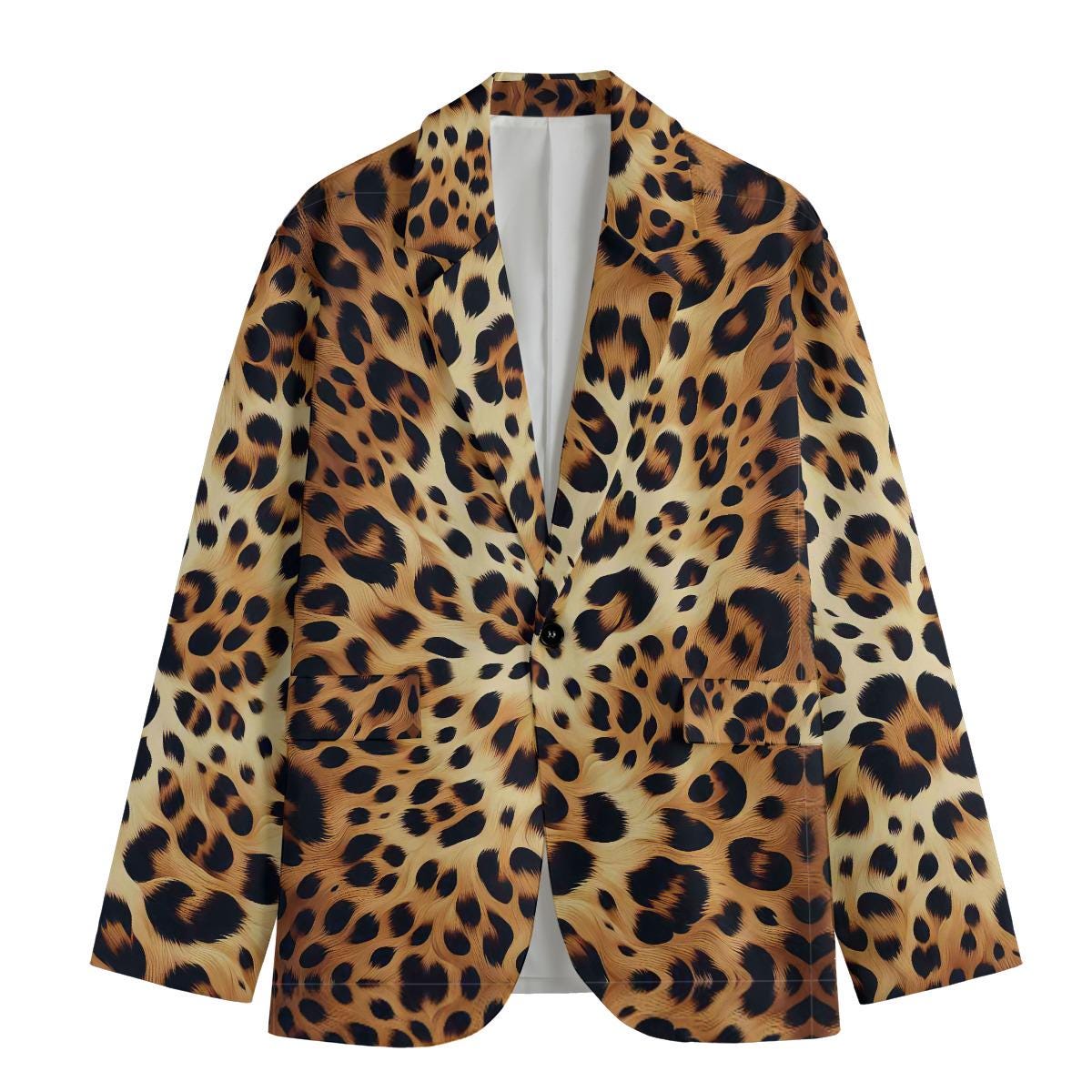 Leopard Print Cotton Blazer Animal Skin Suit Jacket High