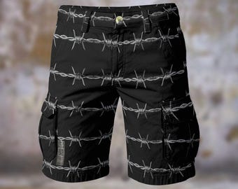 Red Zebra Slashed Mens Cargo Shorts Comfort Long Casual Walking