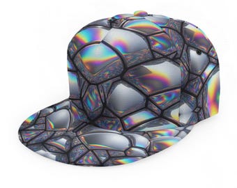 Gorra prismática holográfica, gorra de camionero psicodélica, gorra de béisbol trippy plateada, festival 3D, hip hop, rave, DJ MC, unisex, ajustable, snapback, regalo arcoíris